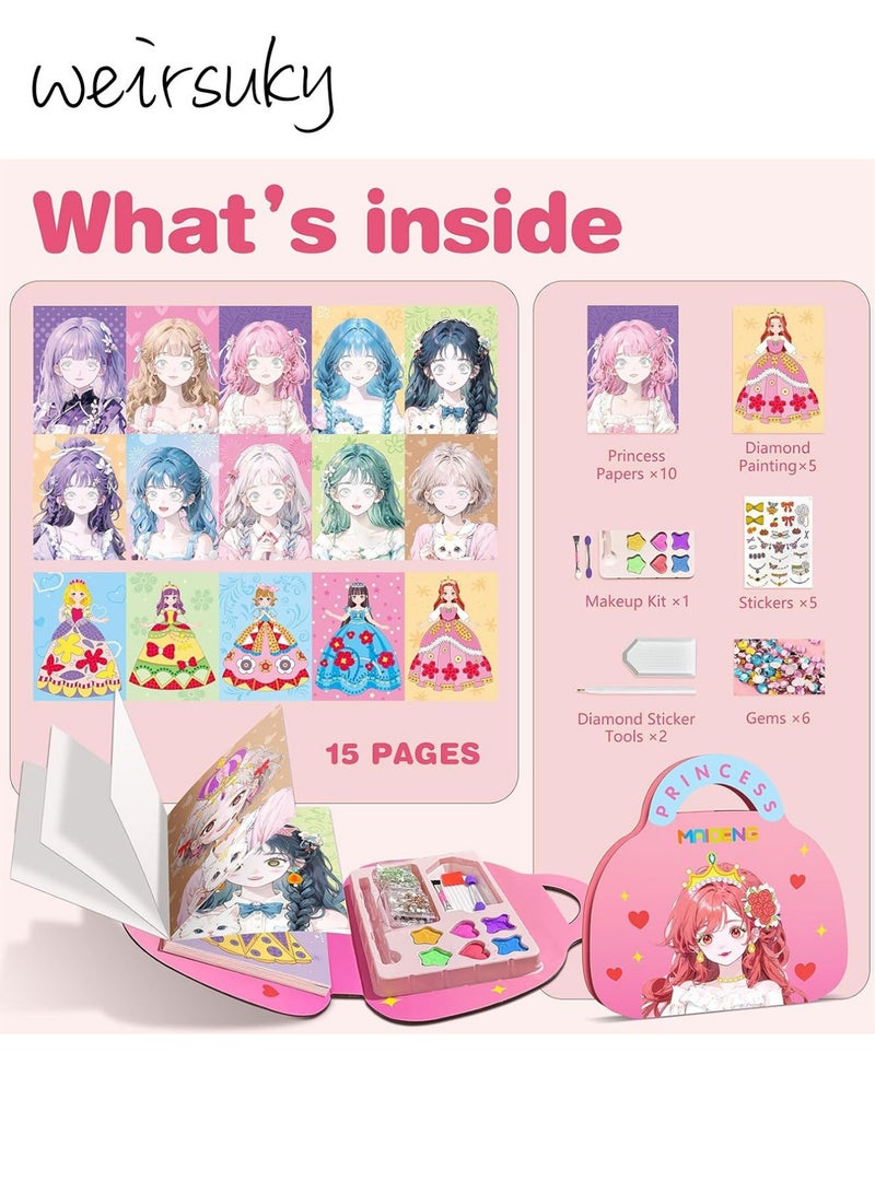 weirsuky Toy from 3 years, girls, paper make-up, DIY girls' toy set with diamond painting and princess fancy dress set, craft set children from 6 years, gift ideas 3 4 5 6 7 8 9 years girls - Image 2